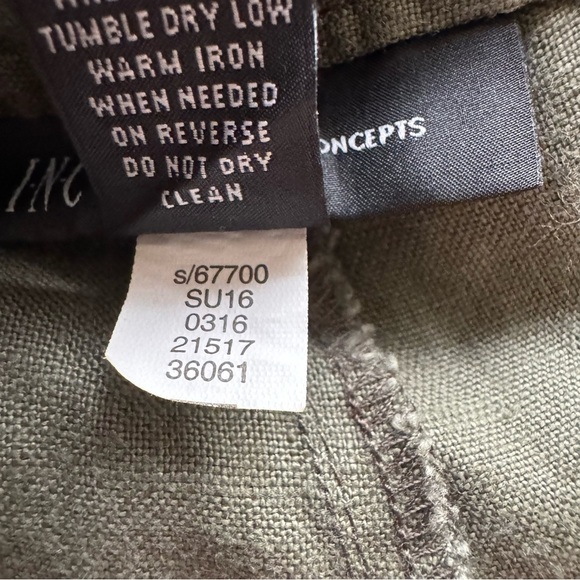 INC Olive Green Linen Cropped Pants With Sequins and Embroidered Details Size 8 - Picture 10 of 11